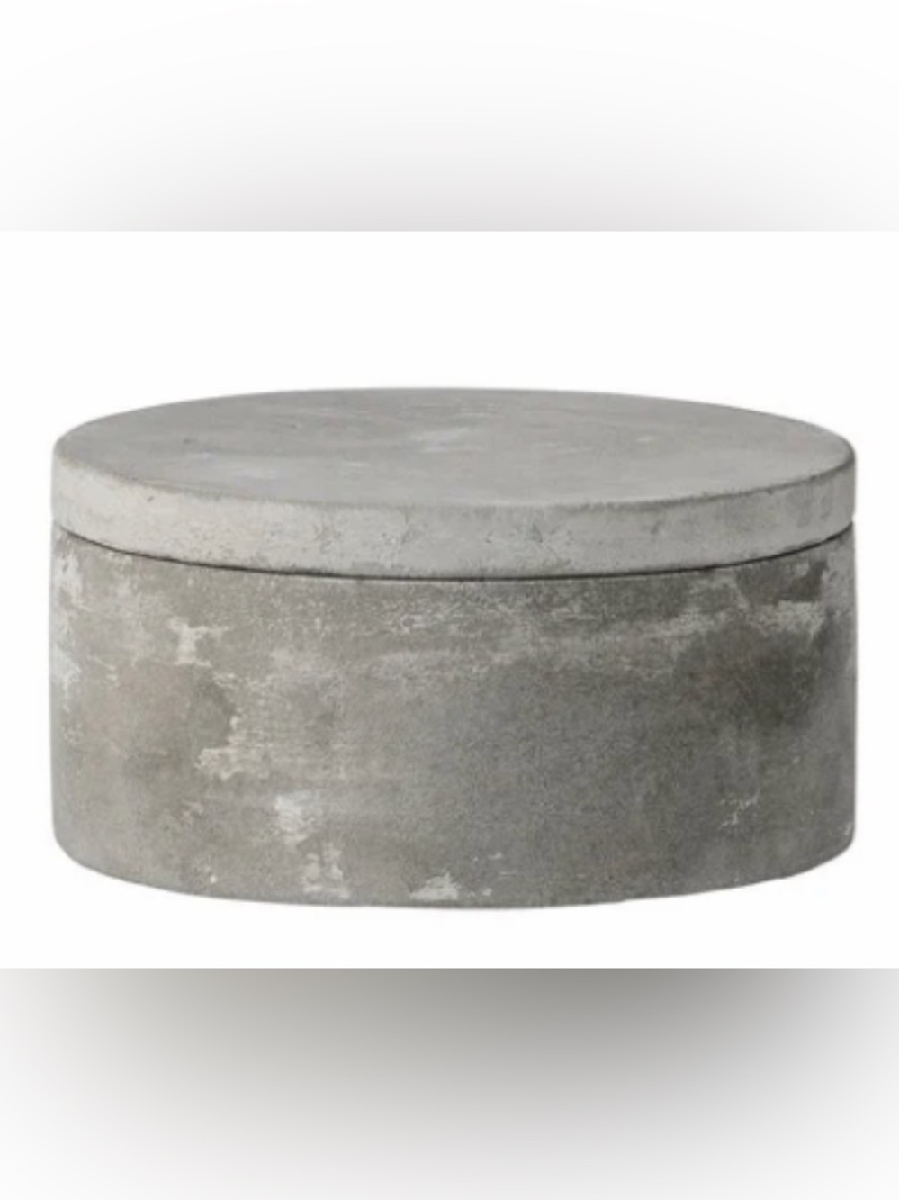 BOUTIQUE NEW cement box with lid -3 3/4 round -gray